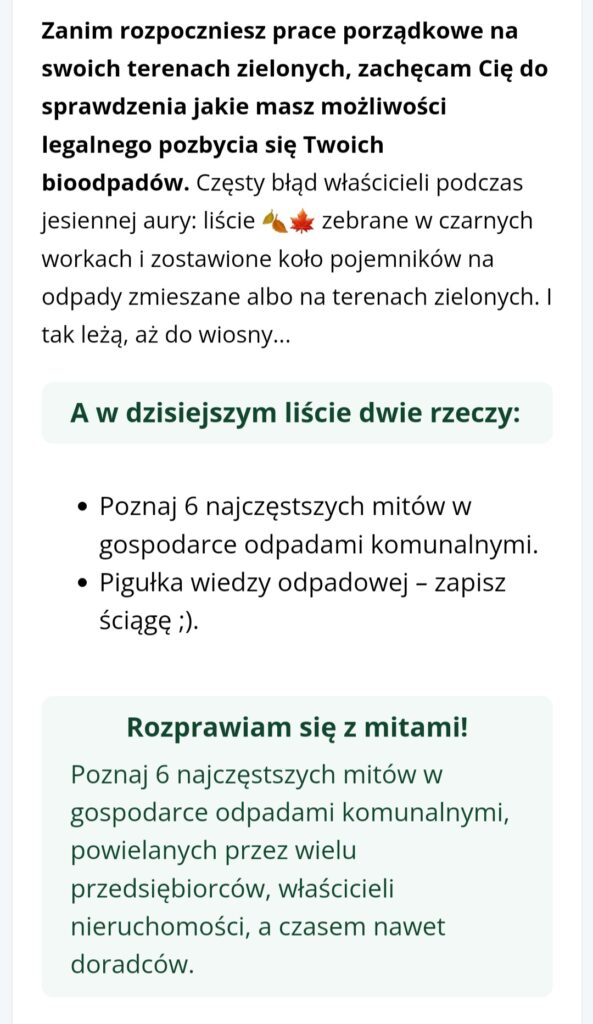 Screen wiadomości od Zapanuj nad odpadami